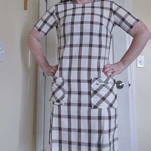 Vintage Brown and White Checkered Dress